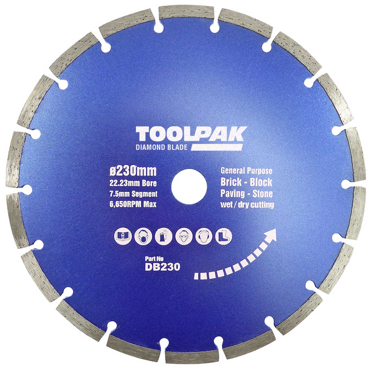 230mm x 22.23mm Diamond Blade 7.2mm Segment